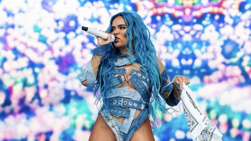 Karol G, nominada Artista del año en los Latin Billboard Awards 2022, durante una presentación...